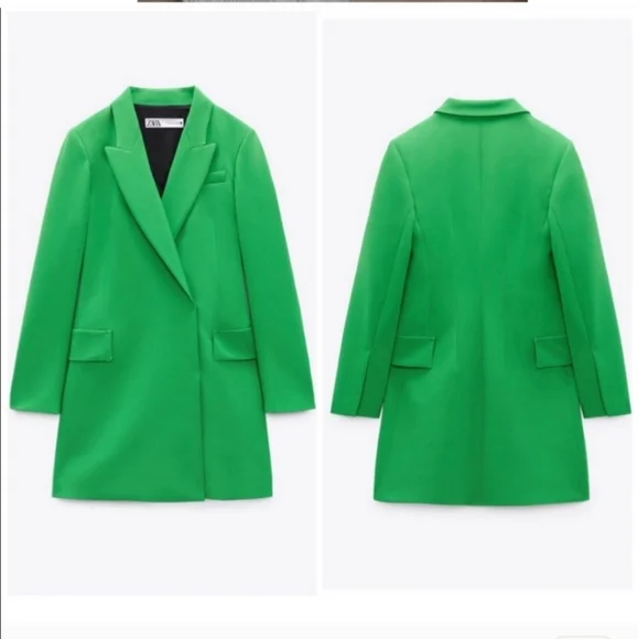 NWT ZARA DOUBLE BREASTED LONG BLAZER DRESS GREEN - Picture 7 of 16